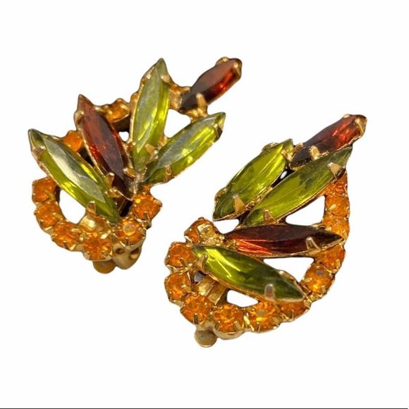 Vintage Juliana Navette And Round Rhinestone Crawler Earrings - Picture 4 of 15